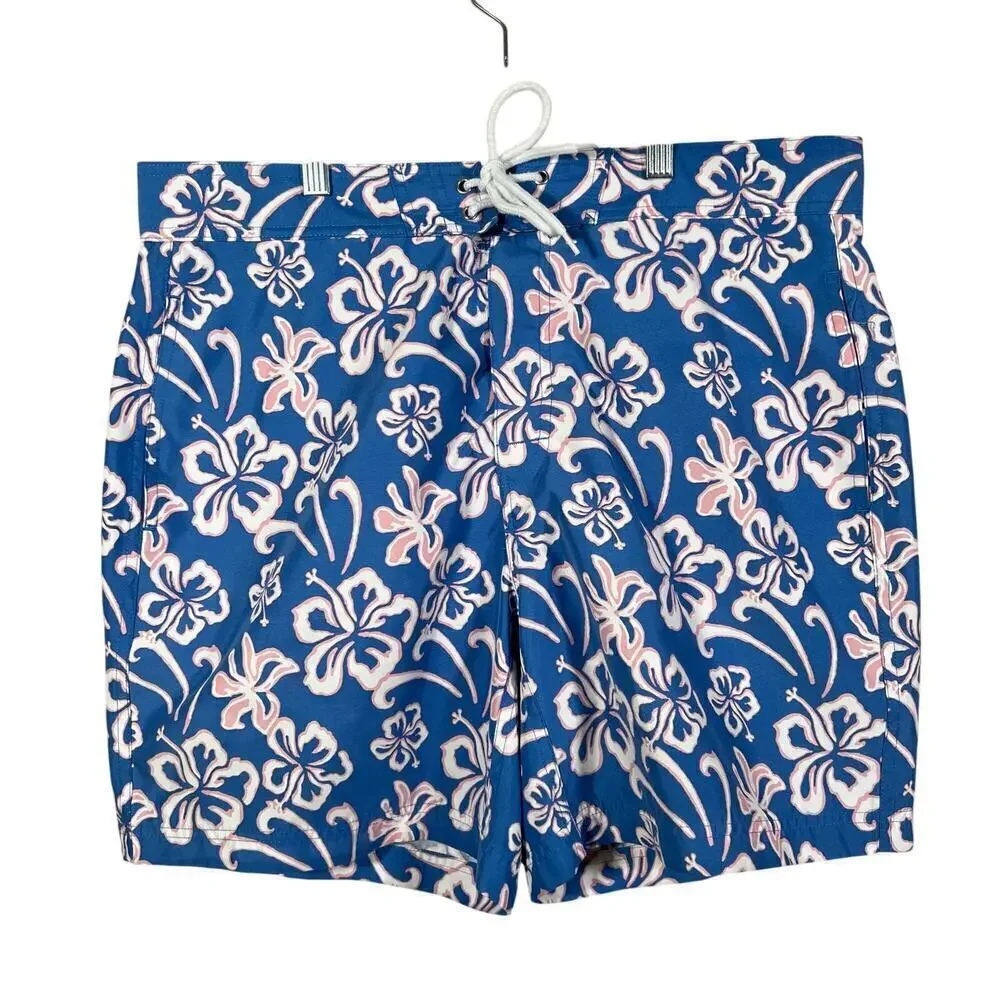 Brooks Brothers Hawaiian Swim Trunks Size Medium 6.5” Inseam Floral Blue Pink